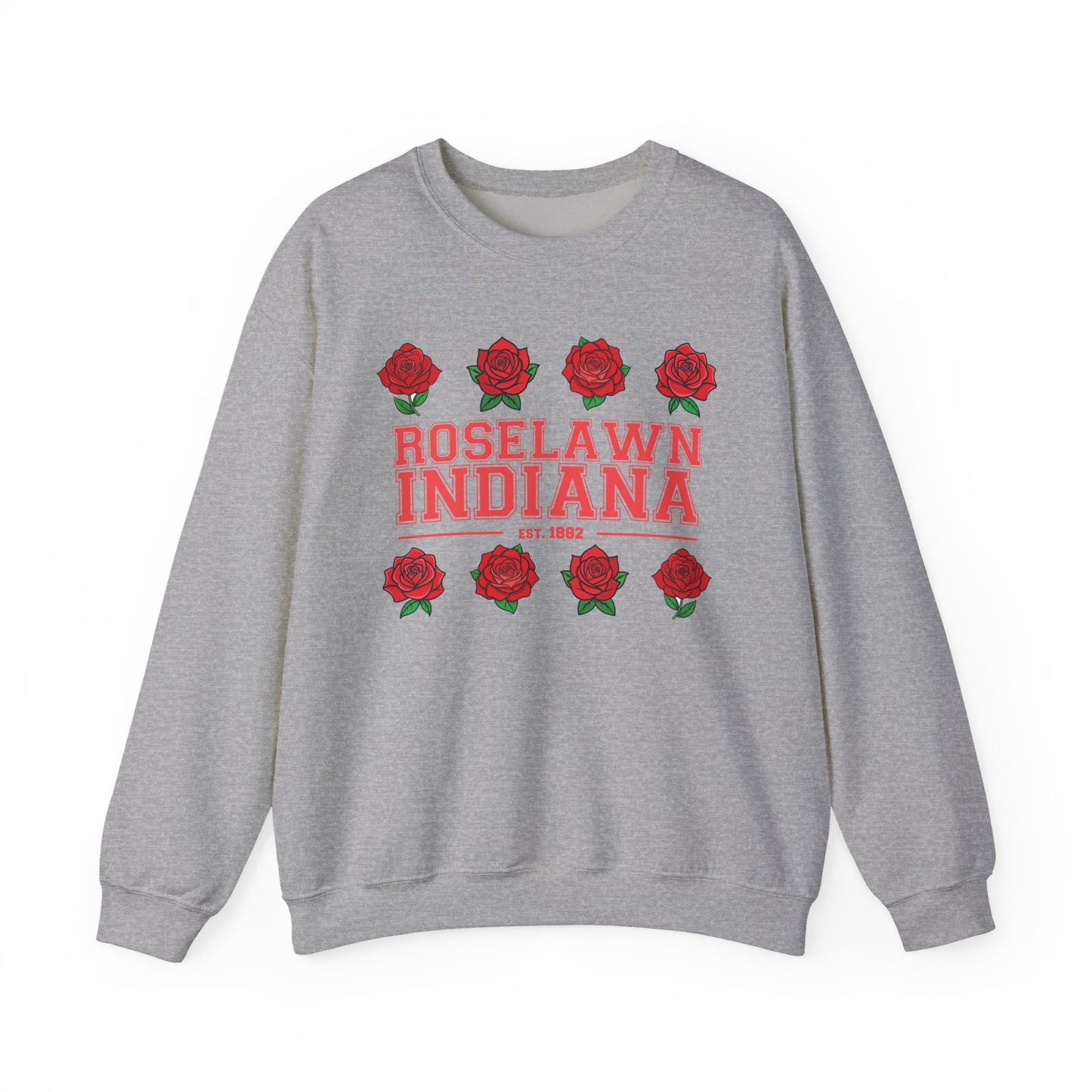Roselawn, Indiana Rose Crewneck Sweatshirt | Cozy Sweatshirt, Floral Design, Town Pride