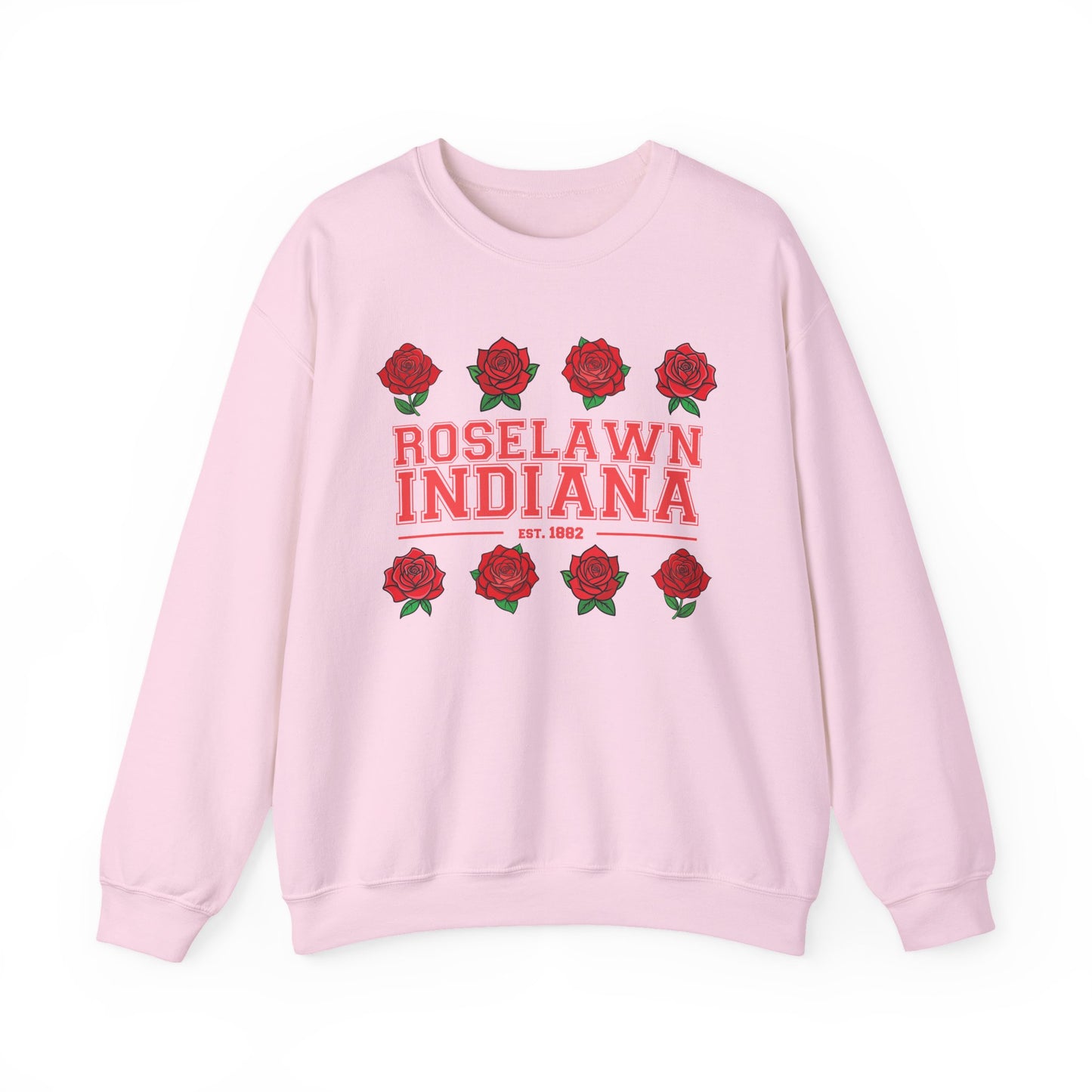 Roselawn, Indiana Rose Crewneck Sweatshirt | Cozy Sweatshirt, Floral Design, Town Pride