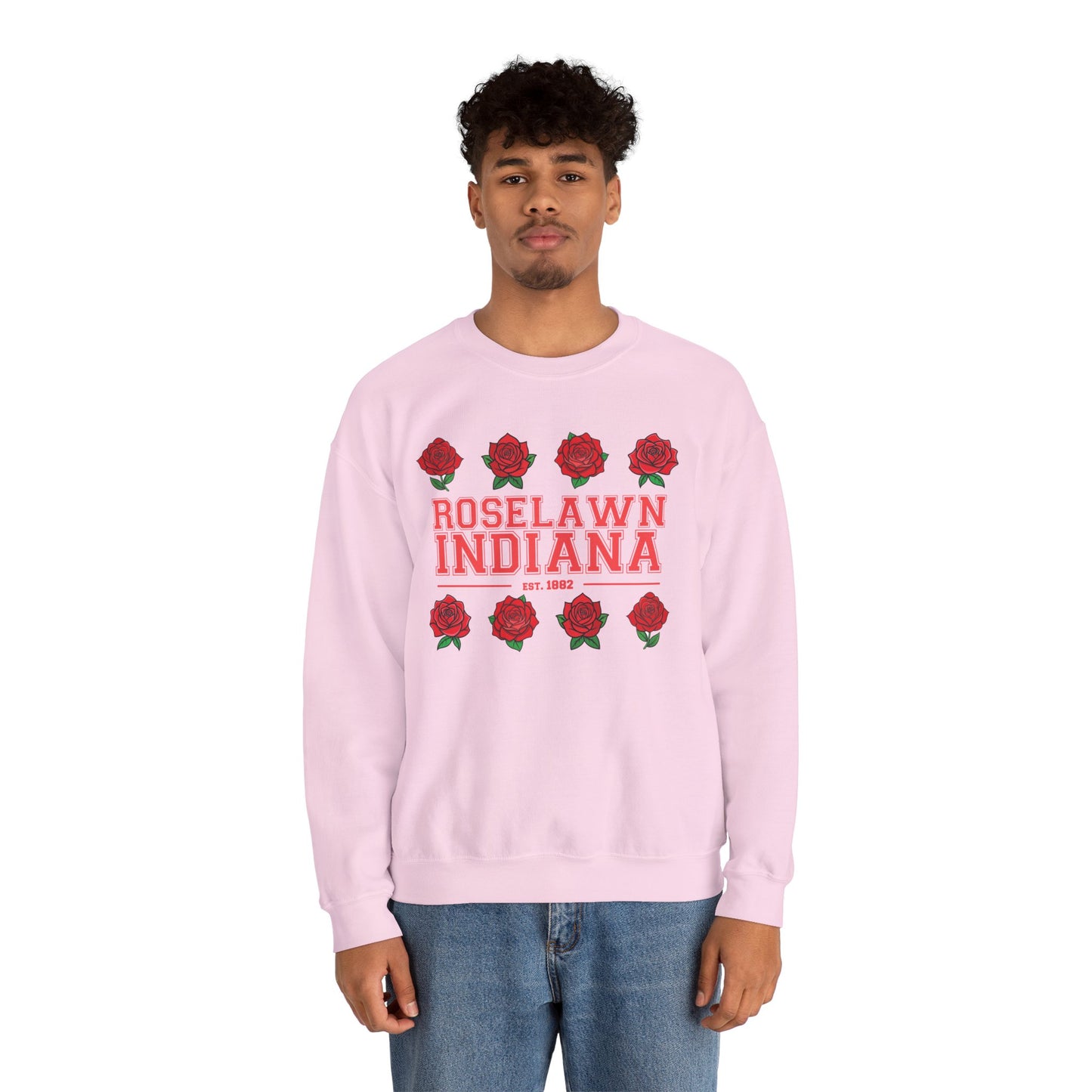 Roselawn, Indiana Rose Crewneck Sweatshirt | Cozy Sweatshirt, Floral Design, Town Pride