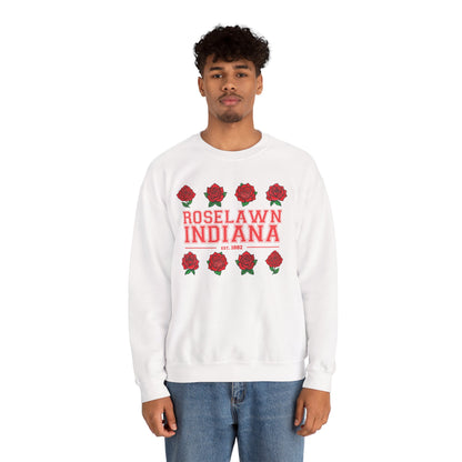 Roselawn, Indiana Rose Crewneck Sweatshirt | Cozy Sweatshirt, Floral Design, Town Pride
