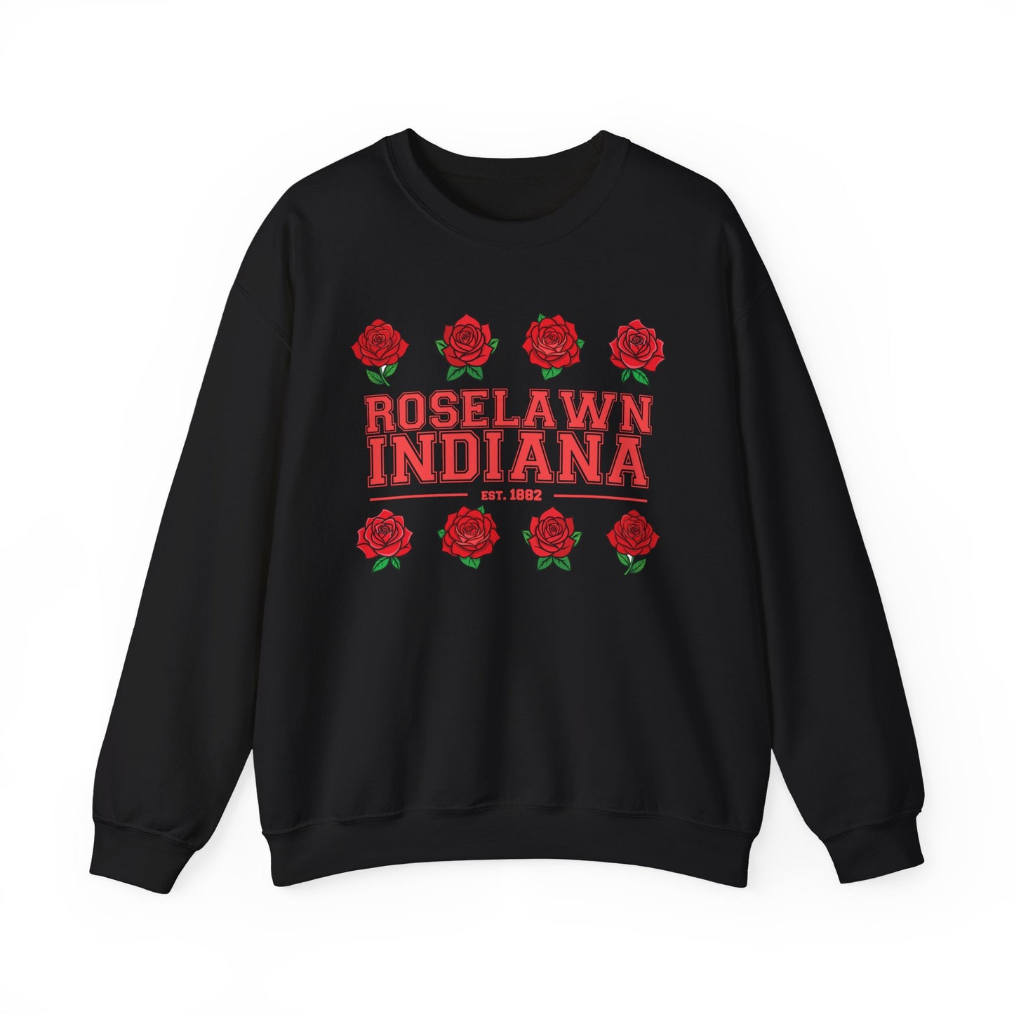 Roselawn, Indiana Rose Crewneck Sweatshirt | Cozy Sweatshirt, Floral Design, Town Pride