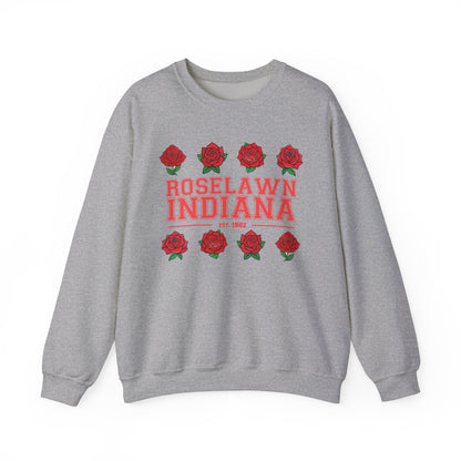 Roselawn, Indiana Rose Crewneck Sweatshirt | Cozy Sweatshirt, Floral Design, Town Pride