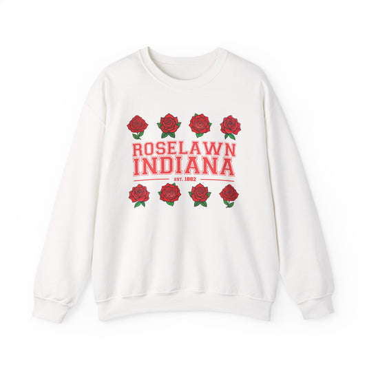 Roselawn, Indiana Rose Crewneck Sweatshirt | Cozy Sweatshirt, Floral Design, Town Pride
