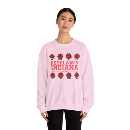 Roselawn, Indiana Rose Crewneck Sweatshirt | Cozy Sweatshirt, Floral Design, Town Pride