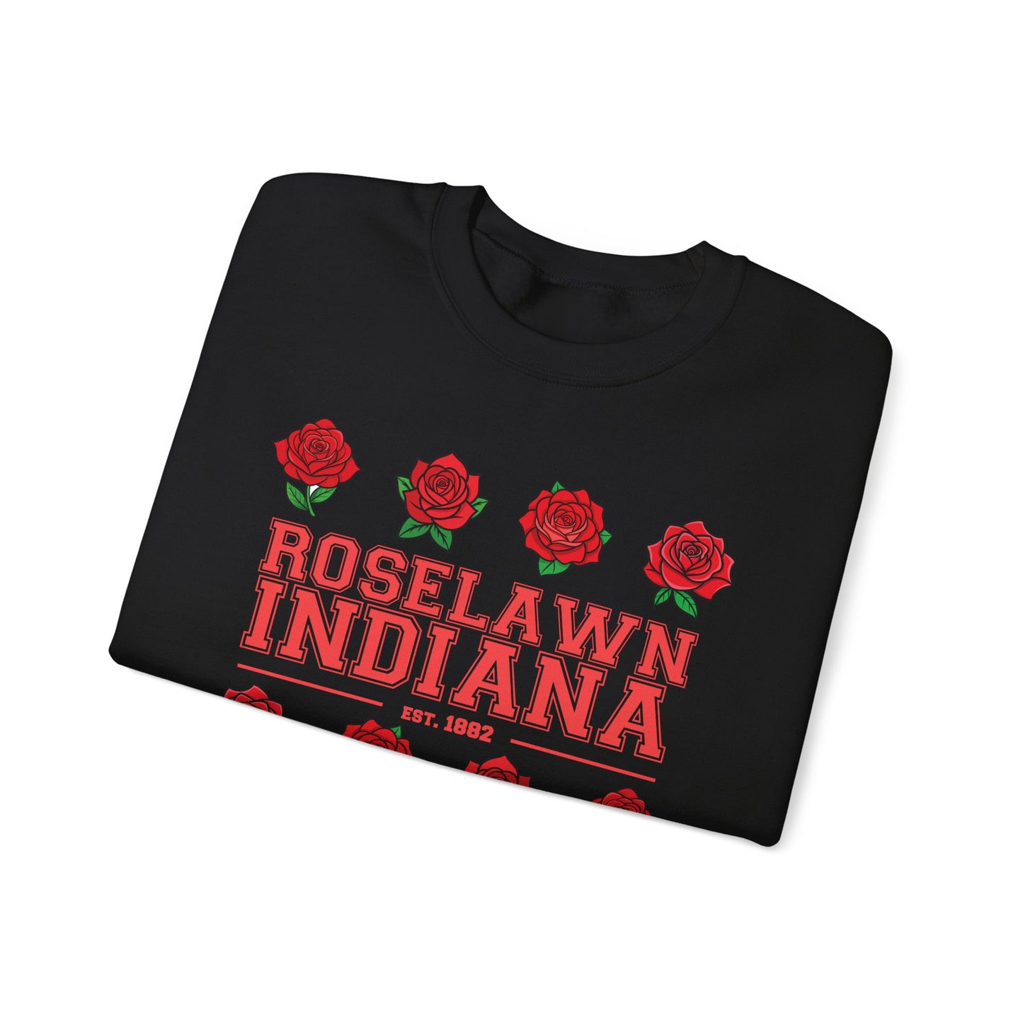 Roselawn, Indiana Rose Crewneck Sweatshirt | Cozy Sweatshirt, Floral Design, Town Pride