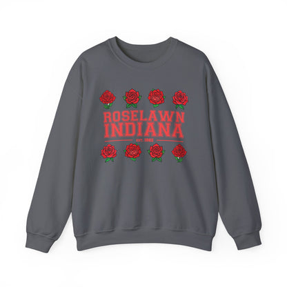 Roselawn, Indiana Rose Crewneck Sweatshirt | Cozy Sweatshirt, Floral Design, Town Pride
