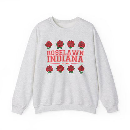 Roselawn, Indiana Rose Crewneck Sweatshirt | Cozy Sweatshirt, Floral Design, Town Pride