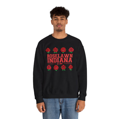 Roselawn, Indiana Rose Crewneck Sweatshirt | Cozy Sweatshirt, Floral Design, Town Pride